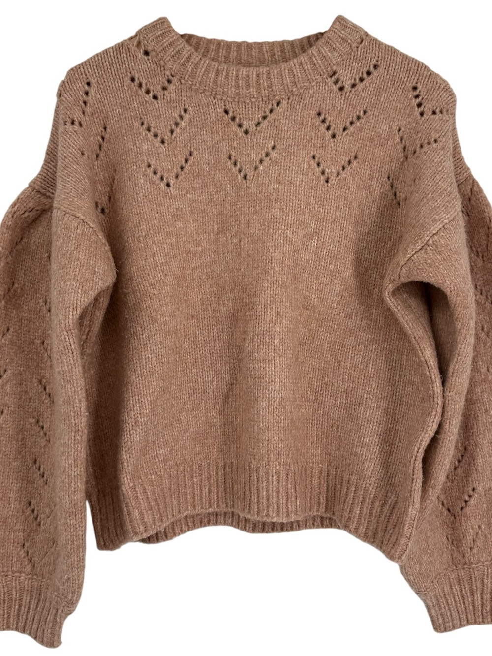 ASTR The Label Pink Pointelle Knit Puff Shoulder Sweater Size XL Crew Neck